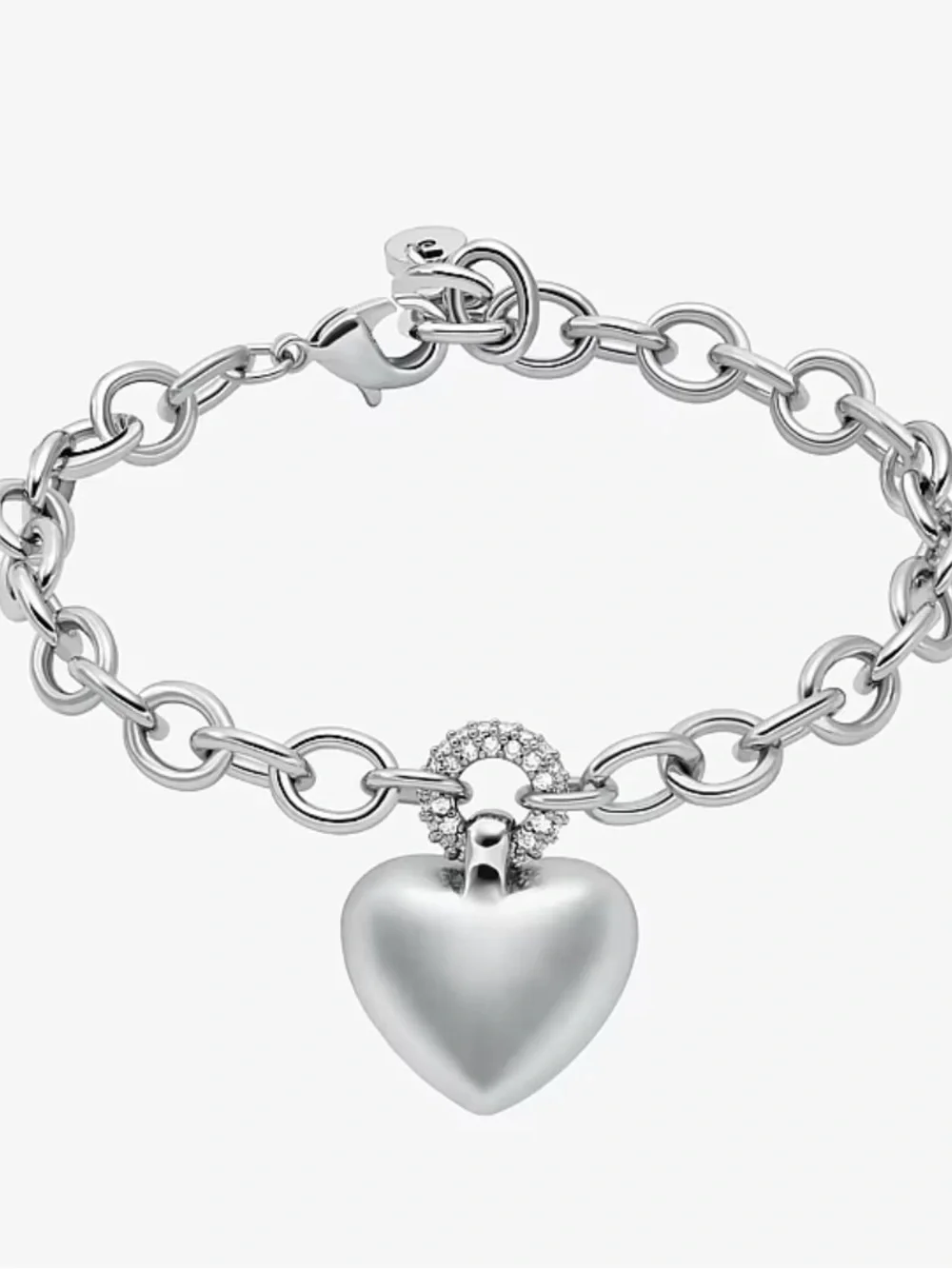 Michael Kors Polished Silver Heart Charm Link Bracelet with Pave Ring